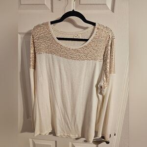 Maurices Cream Sequin Long Sleeve Top